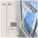 4 in 1 Sprüh Fensterabzieher Profi mit Abwassersammler und 3 Pads, Teleskop Fensterwischer mit Verlängerungsstange Fenster Putzen Profi Set für hohe Innen/Außenfenster