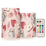 ZRWLUCKY LED-Kerze zum Valentinstag, rosa Herzen, niedliche Cupcakes, Eiscreme, flackernde farbwechselnde LED-Kerze mit Timer, Fernbedienung, batteriebetrieben, Stumpenkerze für Weihnachten,
