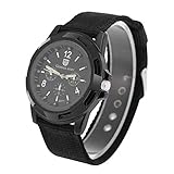 Brrnoo Militär Uhr Herren Sportuhr, Armbanduhr Herren Digitale Sportuhr, Outdoor Tactical Watch Elektronische Analoge Runde Uhren Haltbares Nylonband für Den Täglichen Gebrauch Geeignet(Schwarz)