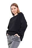 COMEOR Sweatshirt Damen Bequemer Oversize Pullover aus Baumwolle, Langarmshirt als Basic Pulli ohne Kapuze Regular Fit (Schwarz M)