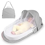 WoRaum Portable Baby Reisebett – Faltbares Stubenwagen mit Moskitohaube – Atmungsaktives Netz & Schnellaufbau in 1 Minute – Inklusive Matratze & Tragetasche – Leicht & Kompakt (Hellgrau)