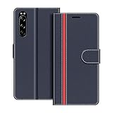 COODIO Handyhülle für Sony Xperia 5 Handy Hülle, Sony Xperia 5 Hülle Leder Handytasche für Sony Xperia 5 Klapphülle Tasche, Dunkel Blau/Rot