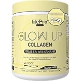 Kollagen Pulver Glow Up – Kollagen Hydrolysat mit Vitamin C, Selen, Hyaluronsäure – 300g (30 Portionen) – Collagen Pulver Ohne Zucker – Vanille – Schönheit von Innen für Haut, Haare und Nägel