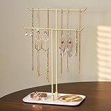 Josmimic Schmuckständer, Schmuckhalter, Schmucktablett, Schmuckaufbewahrung für Halsketten Armbänder Ohrringe Ohrstecker Ringe, Geschenkidee, gold