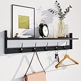 BAMEOS Wandmontiertes Regal mit Haken - 73,5 cm Eintrittsbereich-Aufbewahrungsregal mit 5 doppelten haken, Wohnzimmer, Schlafzimmer, Küche, Dekoration (Schwarz)