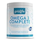 Omega 3 IFOS 5 Sterne Zertifiziert Mit Vitamin D3 und E PiùLife – 120 Softgel – Fischöl EPA DHA 800 mg & 400 mg pro Tagesdosis – Fish Oil Omega 3 kapseln hochdosiert – Herz, Gehirn, Augen, Knochen