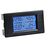 Greluma 1 Stück DC 6.5-100V 20A LCD Anzeige Digital Strom Spannung Energie Meter Multimeter Amp Voltmeter, 4 in 1 Digital Amp Volt Watt Kwh Meter Prüfer Messgerät