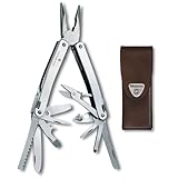 Victorinox Multifunktionswerkzeug Swiss Tool Spirit X, 24 Funktionen, Multitool mit Feststellklinge und Kombi-Spitzzange, Inkl. Leder-Etui, Silber