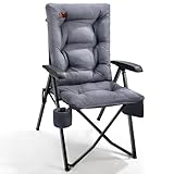 EVER ADVANCED Campingstuhl Faltbar Rückenverstellbar in 4 Positionen bis 150 KG Klappstuhl 6cm Dicke Gepolstert mit Seitentasche Getränkhalter Gartenstuhl Hohe Lehne Angelstuhl für Camp Garten Balkon