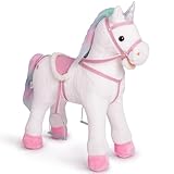 Pink Papaya Stehpferd zum draufsitzen | 60cm Spielpferd zum Reiten Rainbow | Pferd zum Reiten für Kinder mit Sound | Sattel Pferd