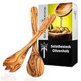 Schwertkrone Salatbesteck Olivenholz 30 cm, Servierbesteck Servierlöffel Holzbesteck