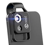 Ptdfjspt 200-Faches Mini-Taschenmikroskop für Mobiltelefone mit LED-Licht/Universalclip, Tragbare Digitale Mikroskopkamera (Schwarz, mit CPL)