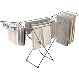 ENWWCH Wäscheständer aus Metall, zusammenklappbar, platzsparend, bodenstehend, for den Innen- und Außenbereich Für Drinnen Und Draußen(Grey)