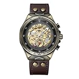 OIDEA Mechanische Automatikuhr für Herren: Lederarmband, analoges Zifferblatt, römische Ziffern mit 36 Stunden, Lederband – Geschenk für den Vatertag wasserdicht 30 m, braun