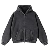 HOUZONIY Oversized Herren Basic Zip Hoodie Y2k Hip Hop Kapuzenpullover mit Reißverschluss Lässig Streetwear Sweatjacke Herren mit Kapuze Pullover Jacke