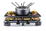 GOURMETmaxx 2-in-1 Raclette mit Fondue | Raclette Set 8 Personen – ideal als Partygrill | Raclette-Fondue-Kombination mit je 8 Pfännchen, Spateln, Fonduegabeln | Raclette mit Fondue-Set mit Fonduetopf