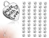 AOYEGIC 50 Stück Herz Anhänger,Vintage Metall Basteln Herzanhänger,Mini Antique Charm,Schmuckzubehör,Handmade Knöpfe Label mit Made with Love,für DIY Handwerk Schmuck Herstellung(antikes Silber)