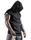 Herren Kapuzenpullover Sweatshirt Ärmellos Kapuzenpulli Kapuze Hoodie Sport Style Casual Fitness Training Basic Schwarz XXL