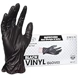 ForPro Einweg-Vinylhandschuhe, schwarz, Industriequalität, puderfrei, latexfrei, unsteril, lebensmittelecht, 2,75 mil. Handfläche, 3,9 mil, Finger, Größe XL, 100 Stück