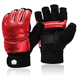 FitsT4 Sports MMA Handschuhe Boxhandschuhe gepolstert, Trainingshandschuhe Boxsack Sandsack Kickboxen Kampfsport Taekwondo Sparring mit Handgelenkschutz für Herren Damen,Rot,M