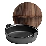 BNFJDBGN 10,23 Zoll Großer Japanischer Sukiyaki-Topf, Antihaft-Shabu-Shabu-Topf Aus Gusseisen, Hot Pot, Nabe-Topf Mit Holzdeckel Für Gas- Und Induktionsherd