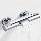 Solepearl Wasserfall Badewannenarmatur mit Thermostat 2 Funktionen Duscharmatur für Dusche und Badewanne, Chrom Mischbatterie Dusche Thermostat mit 38 °C Sicherheitstaste, Wannenarmatur 20-50℃