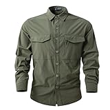 Rrongwn Herren Outdoorhemd Funktionshemd Atmungsaktives Langarmhemd Schnelltrocknende Freizeithemd Vintage Hemd Slim Fit Cargo Hemd Leichtes Sportshemd Regular Fit Herrenhemden