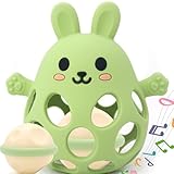 Greifball Für Babys-Verbesserter Rasselball Montessori Spielzeug Baby Zahnungshilfe-BPA Frei Beißspielzeug Baby Geschenk Für Von 3-18 Monaten (Olivgrün, Hase)