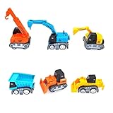 JZK 6X Kleine Rückzieh-Technikfahrzeuge, LKW-Spielset Kleinkinder Mini-Spielzeugautos für Kinder ab 3 Jahren, Geburtstagsgeschenke Jungen Mädchen, Kran Bagger Bulldozer Muldenkipper Lader Bohrer