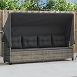 Tidyard Gartenlounge Rattan, Balkon Lounge Klein, Sonnenliege, Gartensofa mit Dach, Outdoor Sofa, Balkonmöbel, Garten Loungemöbel Set, Kissen