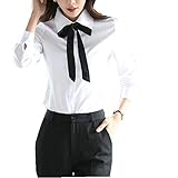 Taiduosheng Damen Slim Tops Blusen Langarm Weiß Button Down Shirts mit Bindebändern Arbeitshemden, weiß, M