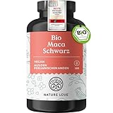 NATURE LOVE® Bio Maca Kapseln (schwarz) - 3000 mg je Tagesdosis - 180 Kapseln - Mit natürlichem Vitamin C - Ohne Magnesiumstearat, Zertifiziert Bio, hochdosiert, vegan, in Deutschland produziert