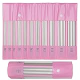 Aeeque 55 Stück Nadelspiel mit Rosa PU-Beutel, 11 Größe Edelstahl Doppelspitz Stricknadeln Set Anfänger (2,0mm - 6,0mm), 20cm Kurz Stricknadelspiel Metall Gerade Stricknadeln für Socken Pullover Schal