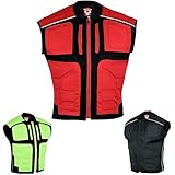 warrior gears Herren Textil Motorrad Warnweste, Gepolsterte Hi-Vis Weste für Herren, Warnschutzkleidung für Herren, Reflektorweste für Herren, Gummi-Schutzpolster, Rot - 5XL