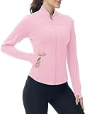 YSENTO Damen Sportjacke Laufjacke Funktionsjacke Wanderjacke Leicht Langarm Yoga Gym Sport Oberteil Atmungsaktive mit Daumenloch(Rosa,M)