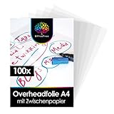 OfficeTree 100 x Overheadfolie A4 - OHP Folien glasklar - Folie für Laserdrucker - Overheadfolien auch als Kopierfolie, Projektorfolie oder Drucker Folie geeignet