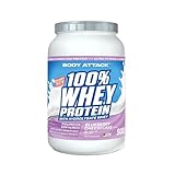 Body Attack 100% Whey Protein - Blueberry Cheesecake - 900 g - Made in Germany - Extra cremiges Eiweißpulver mit Hydrolysat & BCAA´s, unterstützt Muskelaufbau und Diäten - Für Sportler & Athleten