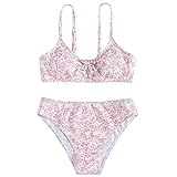 Mädchen Boho Floral Bikini Set 2 Stück Verstellbarer Spaghettiträger Badeanzug Hohe Taille Bottom & Top Sommer Strand Urlaub Bademode, rose, 8-9 Jahre