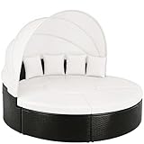 Casaria® Sonnenliege Sonneninsel 230cm XXL Extra Groß Wetterfest Mit Dach & 4 Kissen Relaxliege Gartenmöbel Set Auflagen Gartenliege Outdoor Polyrattan Schwarz