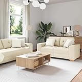 THOYTOUI Sofa mit Kissen mit Kissen 2 pcs Beige 220 x 78 x 84 cm Leinen, Schlafcouch Wohnlandschaft Couch Couchgarnitur Geeignet für Wohnzimmer Wohnung Hotel Schlafzimmer