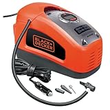 BLACK+DECKER Druckluft Kompressor Flüsterkompressor Akku (11 bar / 160PSI, Luftpumpe, digitale Druckeinstellung, Kabelfächer, beleuchtete Skala, inklusive 3 Ventil-Aufsätzen, Einstellring Bar-Zahl)