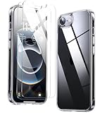 DoubCase Transparente Schutzhülle für iPhone 16E, 5G 2025, mit 2 Displayschutzfolien aus gehärtetem Glas, Vergilbungsschutz, stoßfeste Silikon-Schutzhülle für iPhone SE 2025, transparent