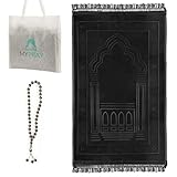 MYPRAY - Gebetsteppich - dick - 3er Set Seccade - mit Tesbih und Tasche (schwarz)