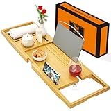 Ausziehbare Badewannenablage - Verstellbares Badewannenbrett Badewannen Ablagen - rutschfeste Badewannenablage Passend für die meisten Badewannen - Hält Buch, iPad, Telefon, Glas, Kerze
