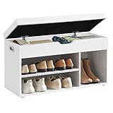 VASAGLE Schuhbank mit Sitzfläche, Sitzbank mit Stauraum, gepolstert, 3 offene Fächer, Fach unter Sitzkissen, Schuhregal für Wohnzimmer, Flur, bis 136 kg belastbar, wolkenweiß LHS30W