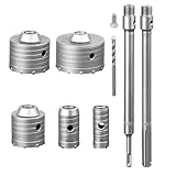 SALI Bohrkronen Set 5 Stück Ø 30/40/65/80/100mm Kernbohrer Steinbohrer M22 Gewinde Hohlbohrkrone Set mit 300 mm SDS Max Schaft und SDS-Plus-Schaft für Mauerwerk Steine Kunststeine Beton Marmor Fliese