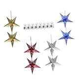 HONITANO 8 Stück Teiliges Leuchtende Pentagramm in Gold Silber Blau Rot mit Gelber Mini batterie Langlebige Stern Hängedeko für Fenster Party Festival Einsetzbar