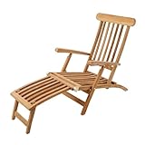 Riess Ambiente Massive Gartenliege Empire Teak 195cm Natur Teakholz Deckchair Terrassenliege Balkonliege Outdoor-Liege Relaxliege Holzliege mit Armlehne