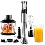 NWOUIIAY Stabmixer set 6-in-1 Pürierstab Edelstahl Set 1200W Stabmixer 600ml Messbecher, Schneebesen,Lebensmittelhacker,Lagerregal für die Zubereitung von Babynahrung Salaten Suppen und Gemüse