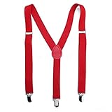 Boolavard Herren Damen Long Hosenträger Y Form Style 3er Clips elastisch Schmal Unifarbe und Bunt mit verschiedenen Motiv, Dunkelrot, 133cm / 52 Inches